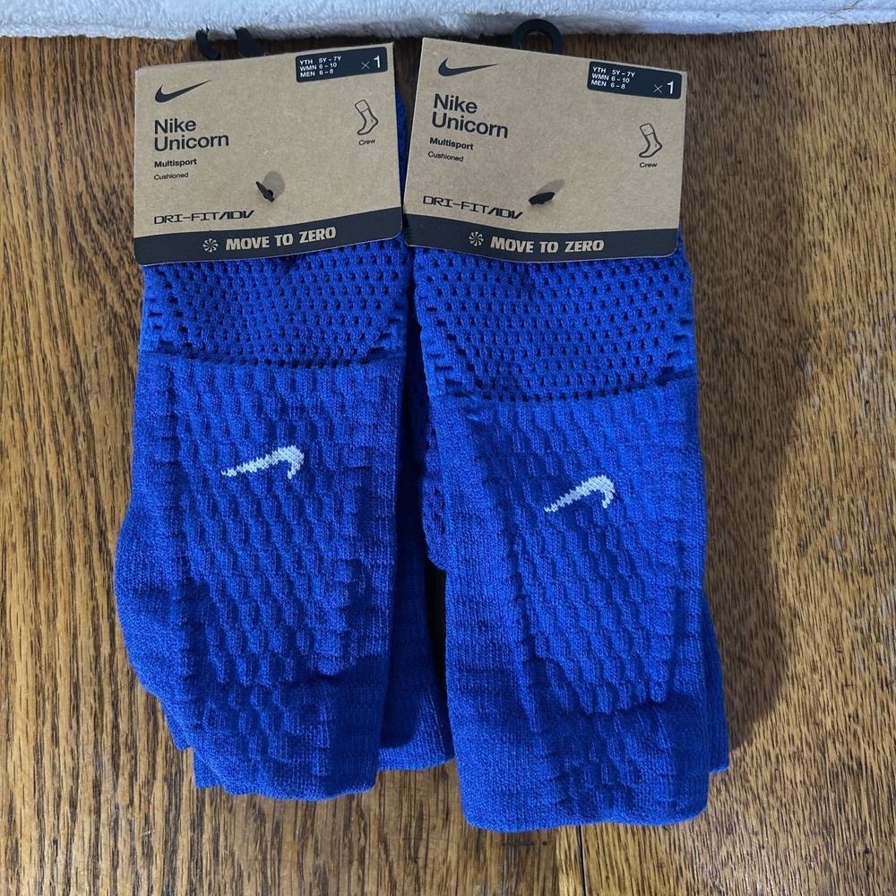 Nike Mens Size M (6-8) Unicorn Dri Fit ADV Blue Cushioned Crew Socks
